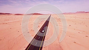 High angle view over a highway stretching through the desert