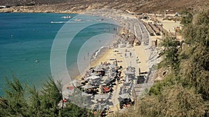 High angle view of the popular elia beach on mykonos