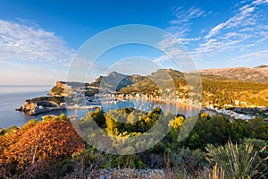 High Angle View on Port de Soller Mallorca at Sunset photo