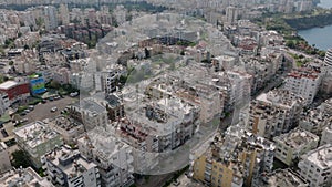 High angle view of rows of multistorey apartment buildings in residential urban borough in large city. Antalya, Turkey