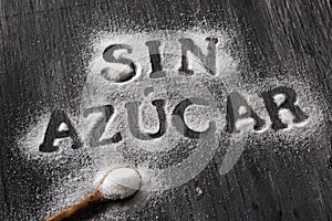 Text sugar free in Spanish written with sugar photo