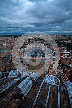 High angle view of Saint Peter& x27;s Square in Vatican City, Rome, Italy