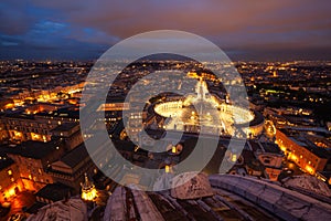 High angle view of Saint Peter& x27;s Square in Vatican City, Rome, Italy