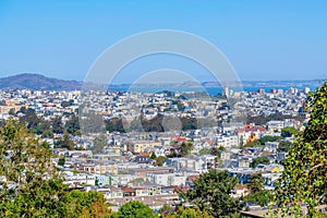 High angle view of San Francisco, California neighborhood near the