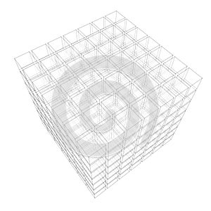 High angle view of semi transparent cubes