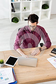 High angle view of serious businessman