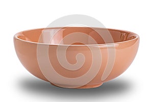 High angle view of single empty ceramic bowl isolated on white background