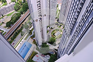 High angle view of SkyResidence in Dawson estate District 3 neighbourhood, modern public residential housing by the government