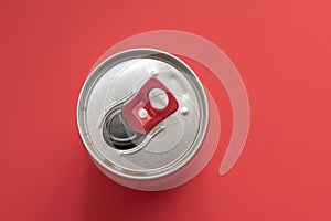 High angle view of soft drink can