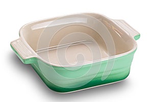 High angle view of square shape brown ceramic bowl