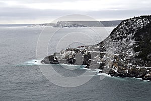 High angle view St John`s harbour entrance in Winter