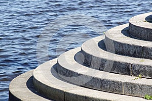 High angle view of stone steps by sea