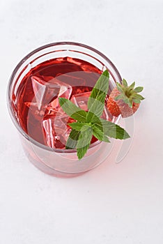 high angle view strawberry mint rum cocktail mojito