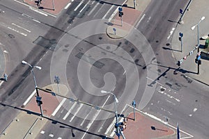 High angle view of a street intersection