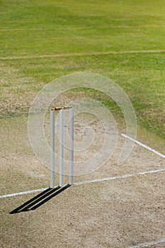 High angle view of stumps on cricket field