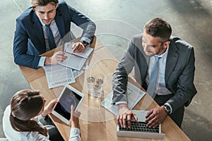 high angle view of successful business people working together