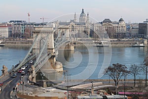 High angle view of the Szechenyi Chain Bridge in Budapest, Hungary