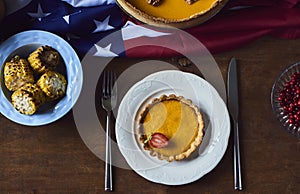 High angle view of table served for thanksgiving dinner