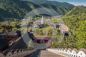 High angle view of the temples in Wutai Mountain, Shanxi Province, China