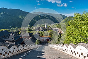 High angle view of the temples in Wutai Mountain, Shanxi Province, China