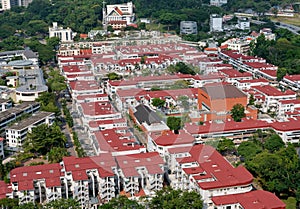 High angle view of Tiong Bahru  trendy cafes and indie boutiques with pre-war architecture.