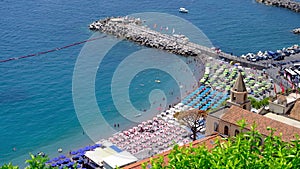 High angle view of Tonino's Beach, in the town of Amalfi, in the Italian Amalfi Coast