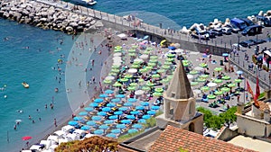 High angle view of Tonino's Beach, in the town of Amalfi, in the Italian Amalfi Coast