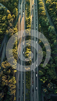 High angle view of traffic jam on highway with many cars