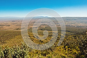 High angle view of volcanic rock formations in Rift Valley seen from Mount Longonot in Naivasha, Kenya