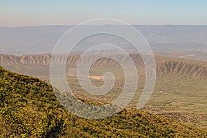 High angle view of volcanic rock formations in Rift Valley seen from Mount Longonot in Naivasha, Kenya