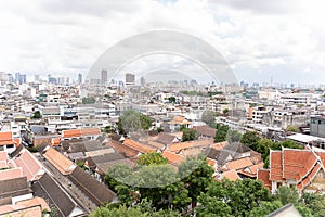 High angle of view the Wat Saket (Golden mount pagoda Temple) in bangkok city,Famous tourist attractions in Thailand