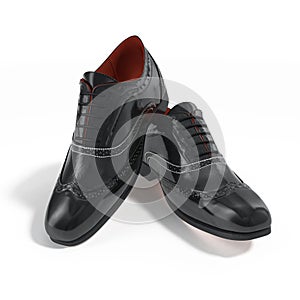 High angle view of wingtip shoes on white. 3D illustration