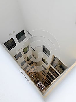 High angle view of yard inside an apartment building