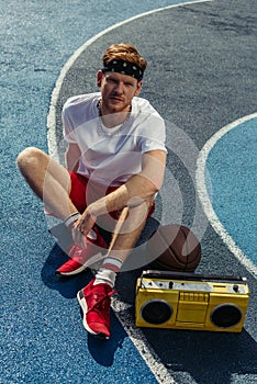 high angle view of young basketball