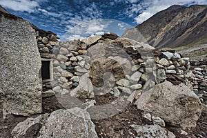 In the high areas of the Karakoram Mountains, especially in the passes with more greenery, you can see sheepfolds