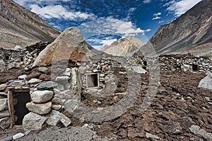 In the high areas of the Karakoram Mountains, especially in the passes with more greenery, you can see sheepfolds