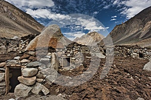 In the high areas of the Karakoram Mountains, especially in the passes with more greenery, you can see sheepfolds