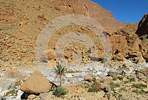 High Atlas desert rock mountains and dry river