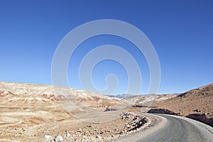 High Atlas Mountains with road in the Ounila Valley.