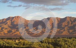 High Atlas mountains view in Morocco at sunset light