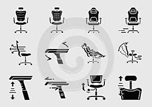high backrest office chair function icon set