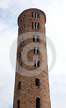 High bell tower of Church of Saint Apollinare Nuovo in RAVENNA City in Northern Italy