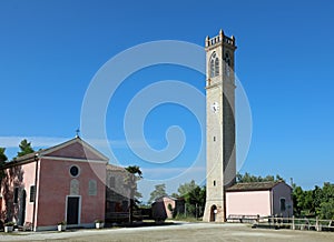 High bell tower on the square of Lio Piccolo Town