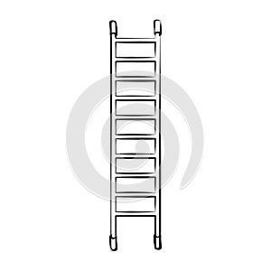 High black and white wooden icon of a fiberglass dielectric ladder with steps for elevation. Construction tool. Vector