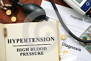 High blood pressure hypertension written on a book.