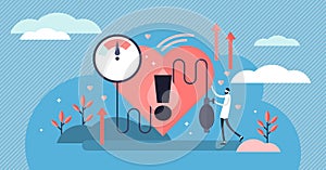 High blood pressure vector illustration. Tiny heart disease persons concept