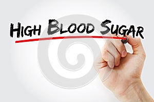 High blood sugar text with marker