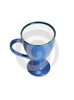 High blue cup of milk isolated