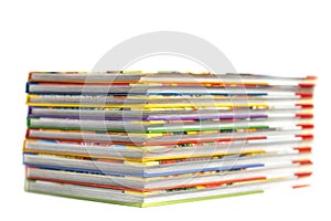 High books stack isolated on white background