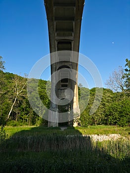 High bridge overhead in scenic valley